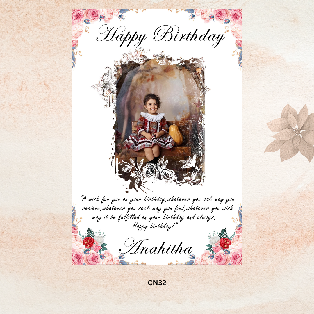 Custom Vintage Floral Birthday Frame with Name (CN32)