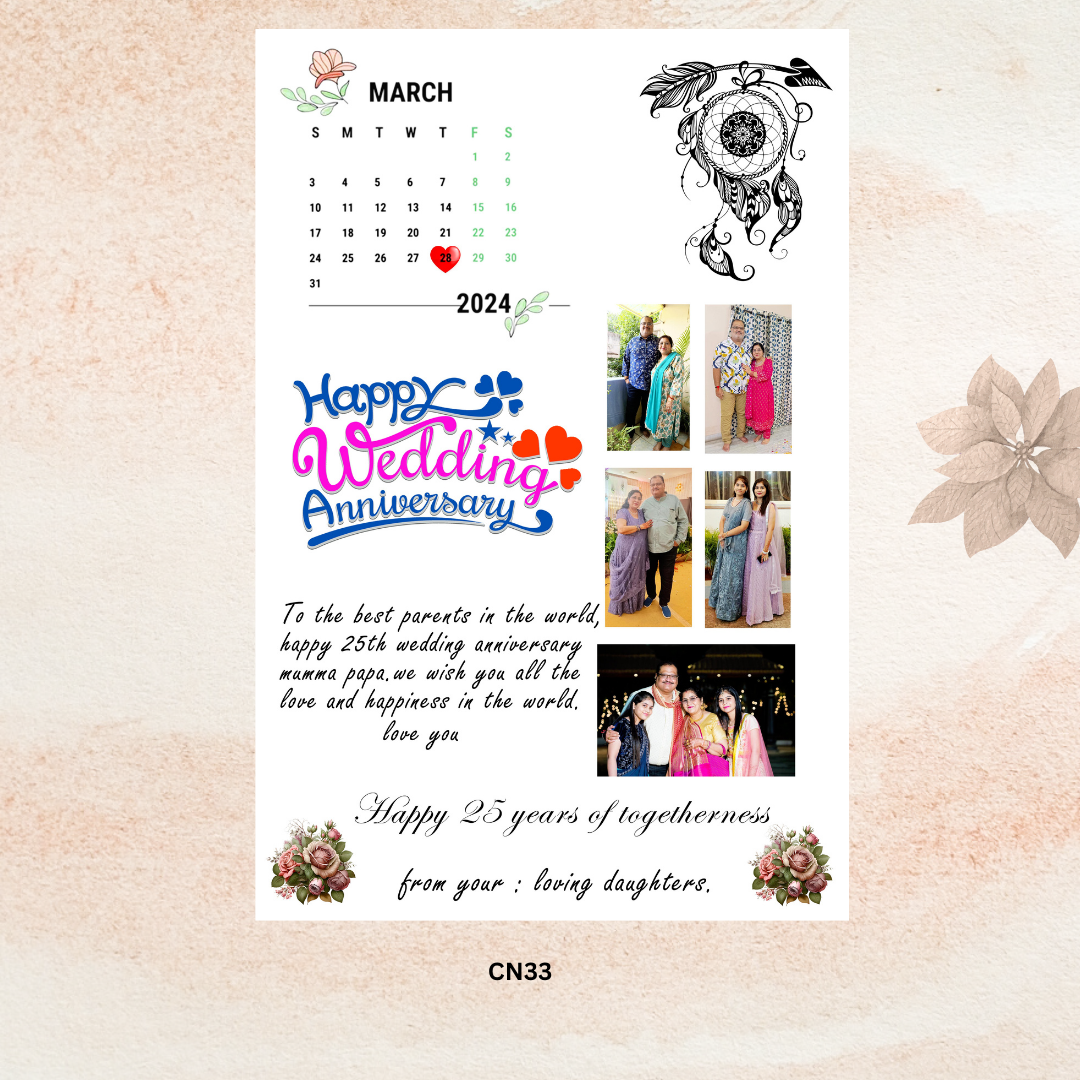 Custom Wedding Anniversary Photo Frame with Calendar & Message (CN33)