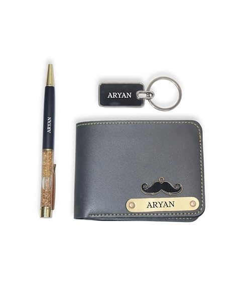 Customised Wallet, Pen & Keychain Gift Set with Name Engraving – Premium Personalised Combo