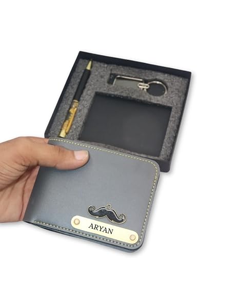 Customised Wallet, Pen & Keychain Gift Set with Name Engraving – Premium Personalised Combo