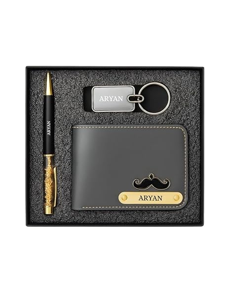 Customised Wallet, Pen & Keychain Gift Set with Name Engraving – Premium Personalised Combo