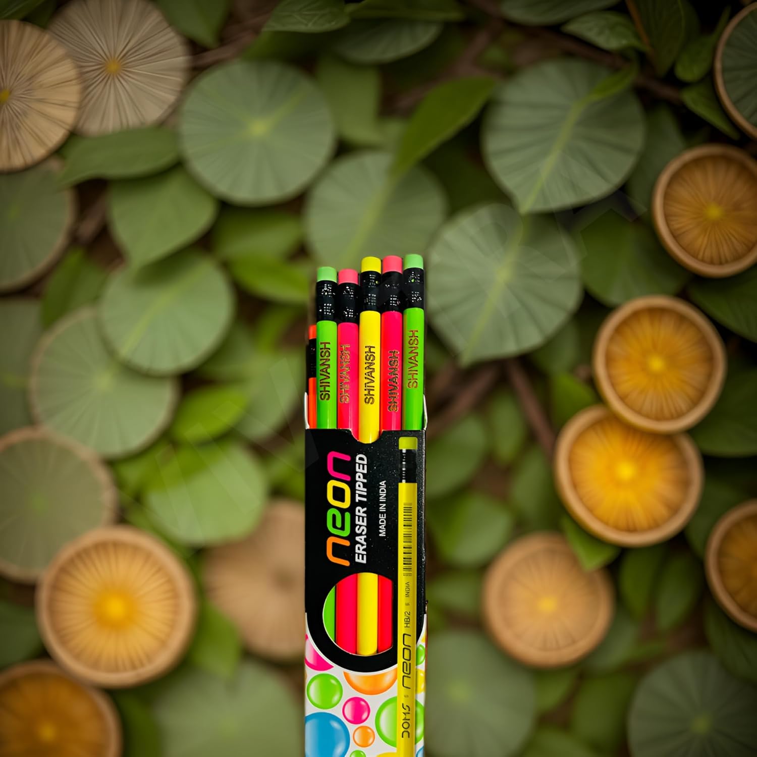 Personalized Name Pencil Set – Neon Multicolour Round Pencils (Pack of 10)