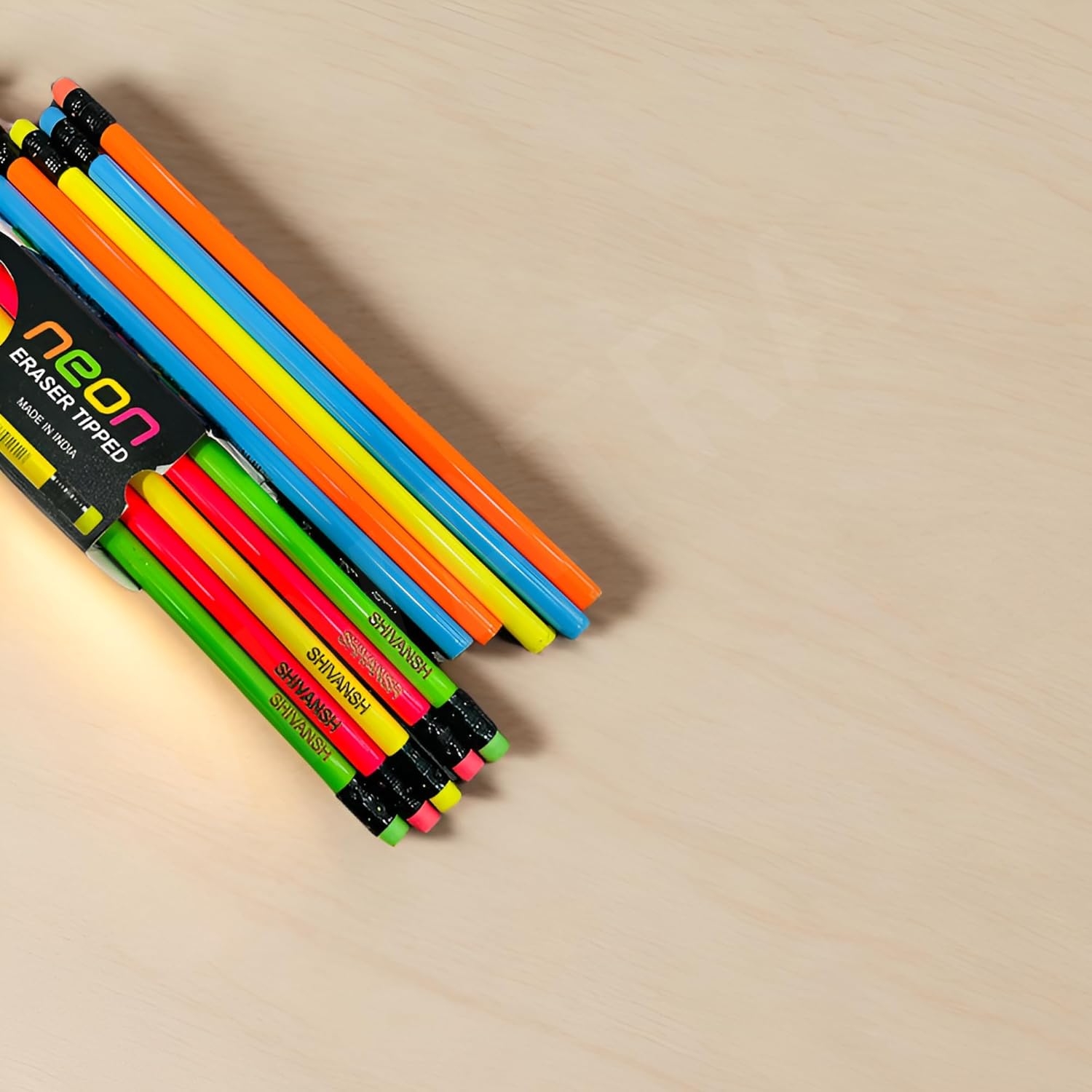 Personalized Name Pencil Set – Neon Multicolour Round Pencils (Pack of 10)