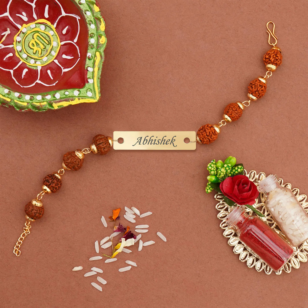 Personalized Rudraksha Rakhi – Stylish Name Rakhi