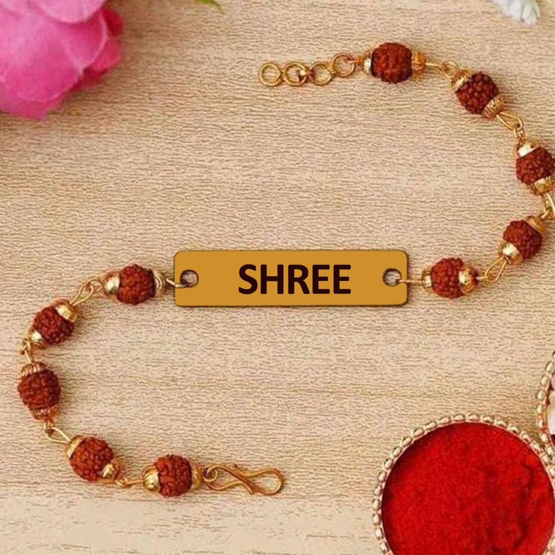 Personalized Rudraksha Rakhi – Stylish Name Rakhi