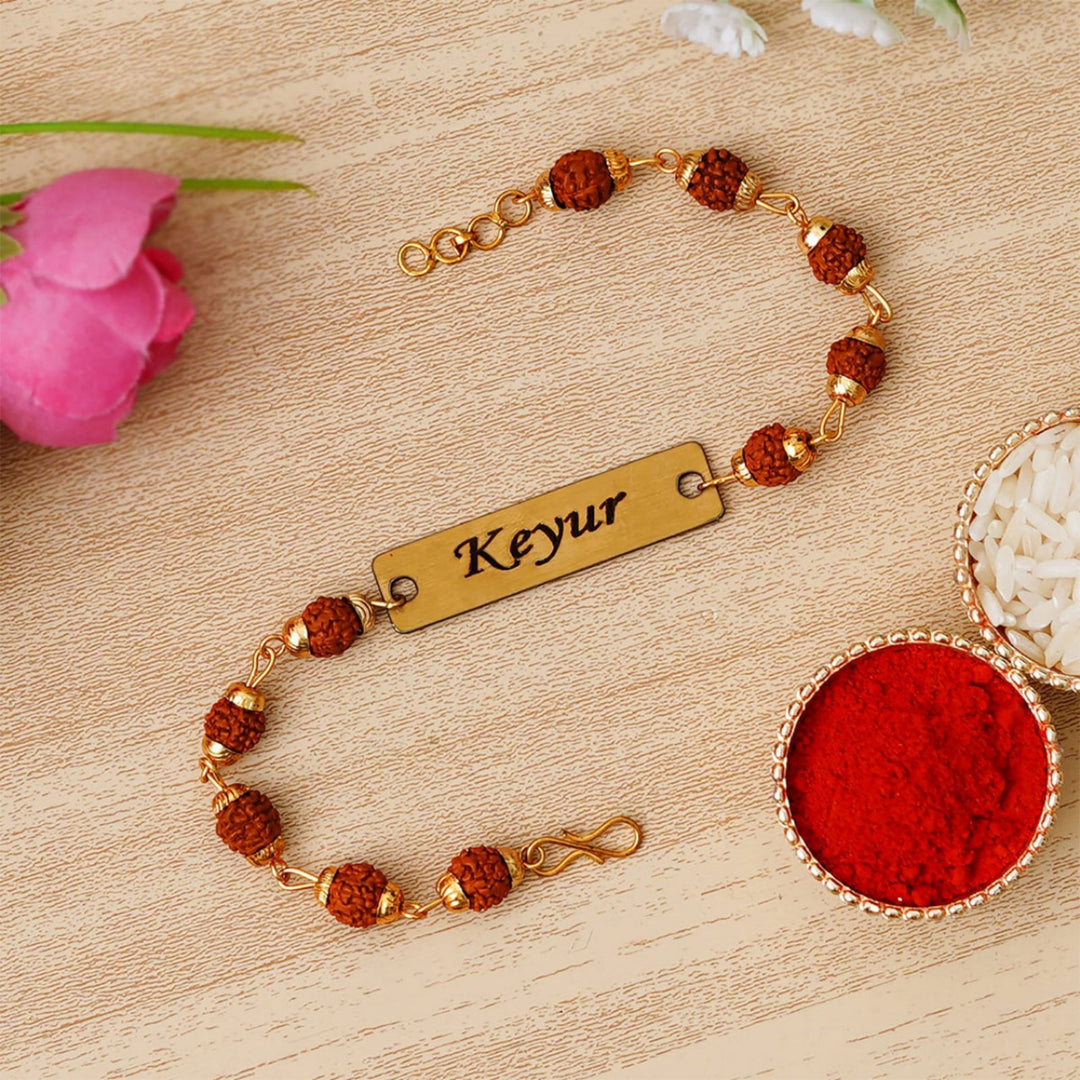 Personalized Rudraksha Rakhi – Stylish Name Rakhi