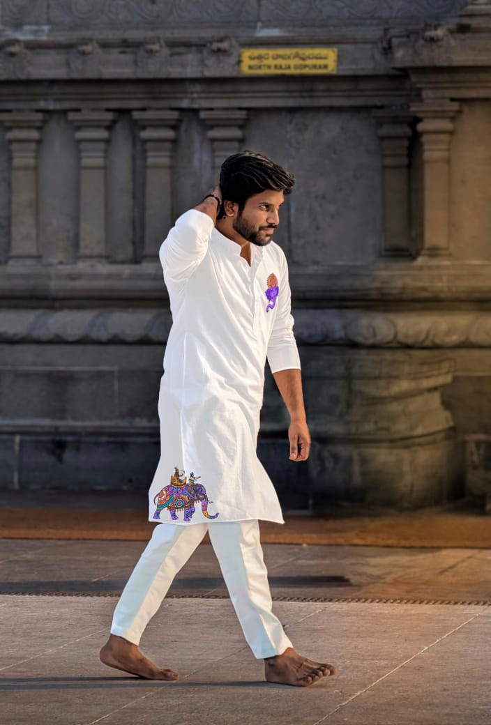 Custom White Kurta with Ganesh Print – Elegant &amp; Spiritual Wear
