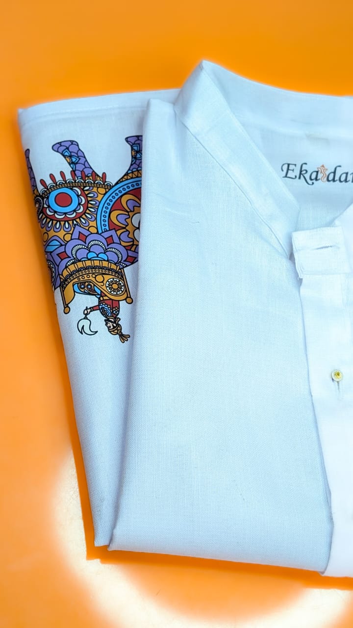 Custom White Kurta with Ganesh Print – Elegant &amp; Spiritual Wear