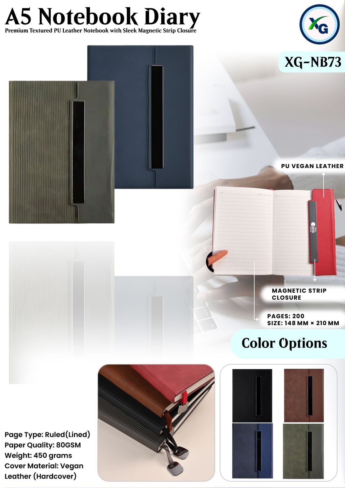 A5 Premium Textured PU Leather Notebook Diary – 200 Pages (Executive Series)