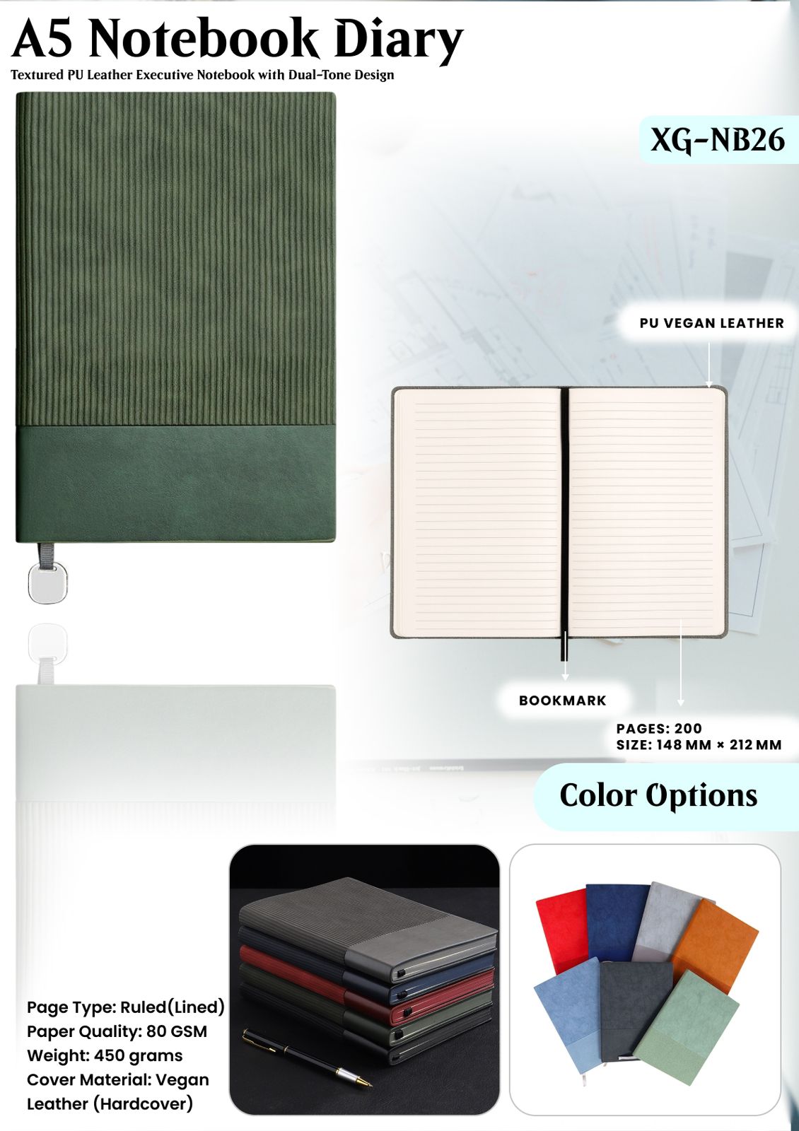 A5 Premium Textured PU Leather Notebook Diary – 200 Pages (Executive Series)